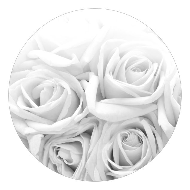 Wanddeko Flur Weiße Rosen Schwarz-Weiß