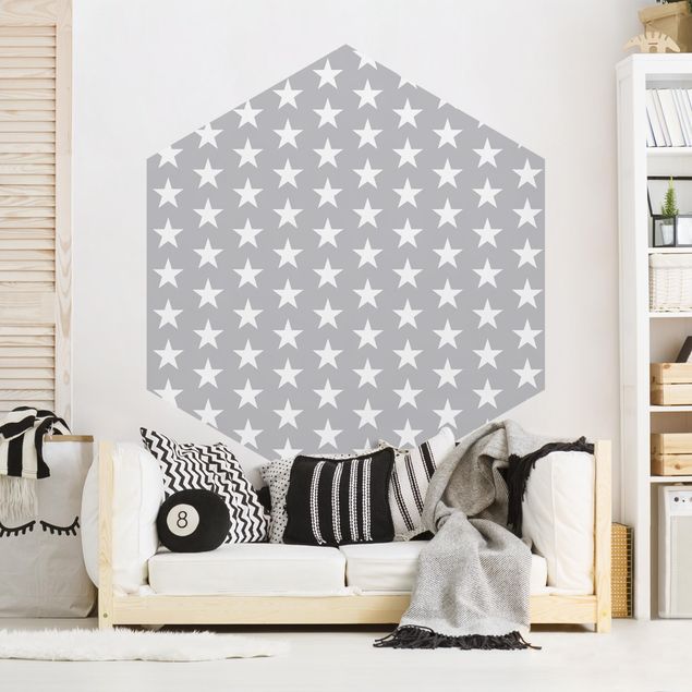 Wanddeko Mädchenzimmer Weiße Sterne auf grauem Hintergrund