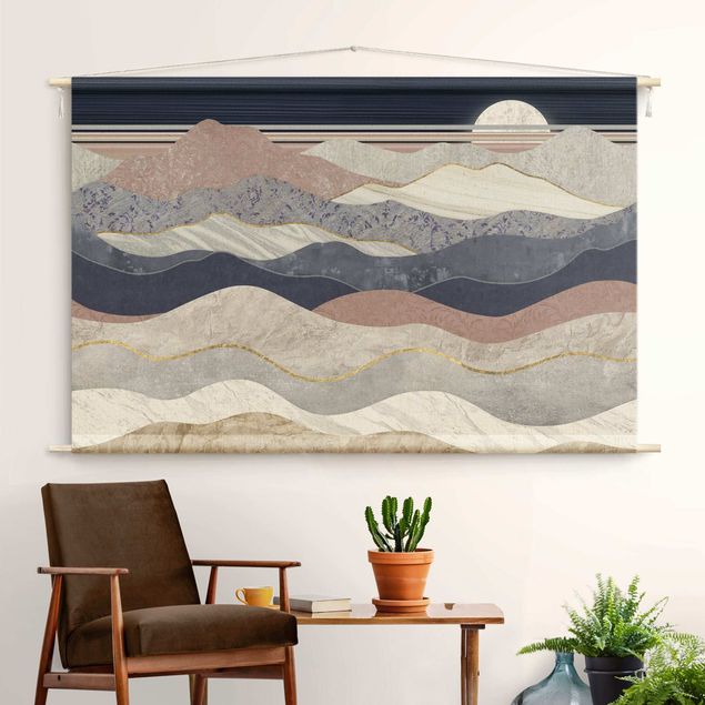 Wanddeko Wohnzimmer Wellenförmige Berglandschaft