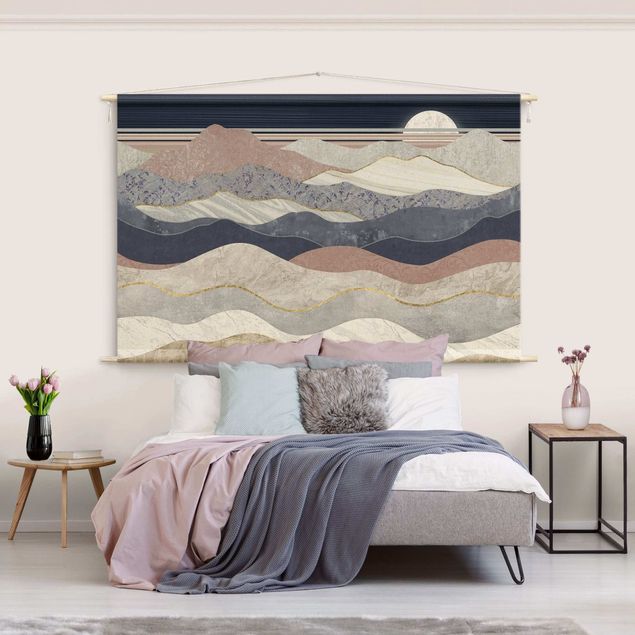 Wanddeko Schlafzimmer Wellenförmige Berglandschaft
