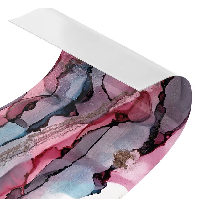Wanddeko Abstrakt Wellenreiten in Violett mit Roségold