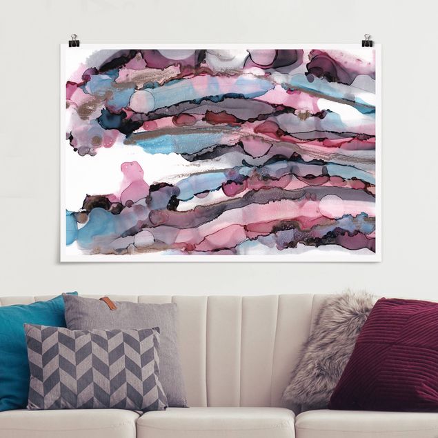Wanddeko Schlafzimmer Wellenreiten in Violett mit Roségold
