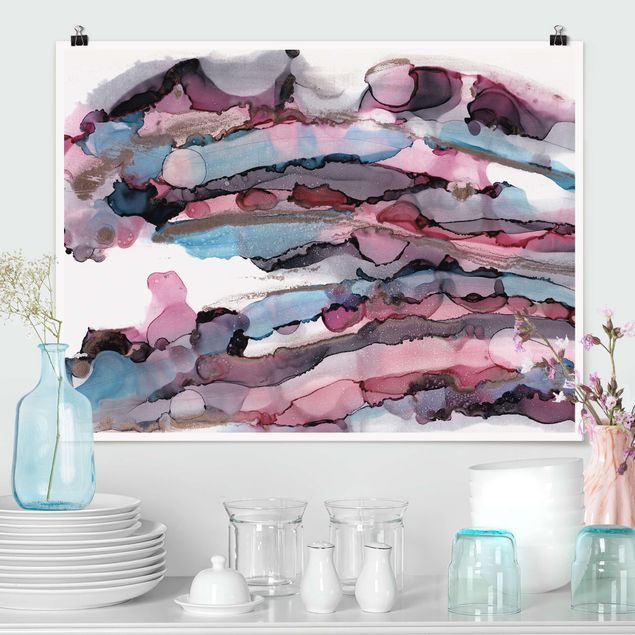 Wanddeko Schlafzimmer Wellenreiten in Violett mit Roségold