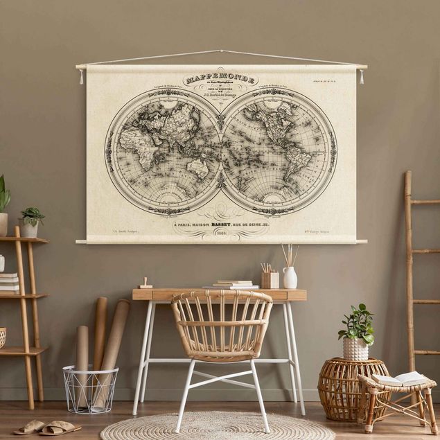 Wanddeko Flur Weltkarte - Französische Karte der Hemissphären von 1848