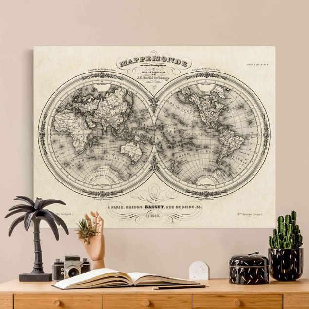 Wanddeko Schlafzimmer Weltkarte - Französische Karte der Hemissphären von 1848