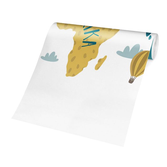 Wanddeko petrol Weltkarte mit Heißluftballon