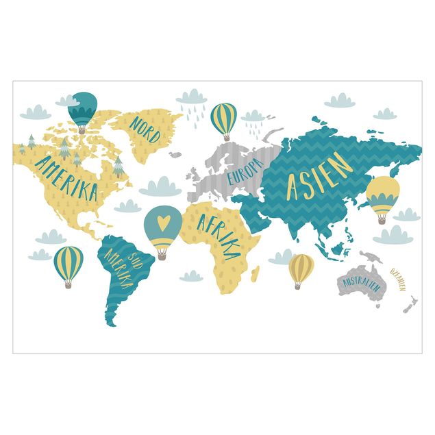 Wanddeko Jungenzimmer Weltkarte mit Heißluftballon
