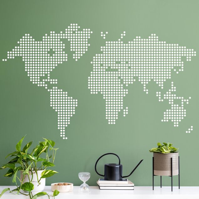 Wanddeko über Sofa Weltkarte Punkte