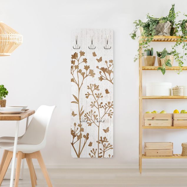 Wanddeko Büro Wildblumen mit Schmetterlingen auf Holz