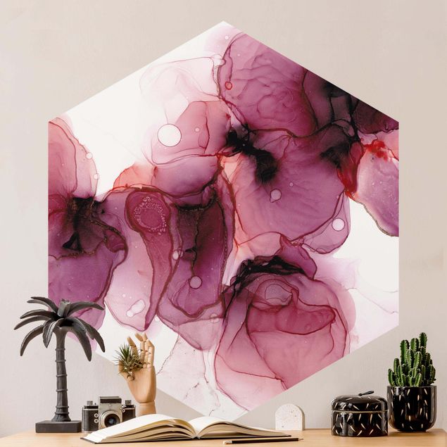 Wanddeko Flur Wilde Blüten in Violett und Gold
