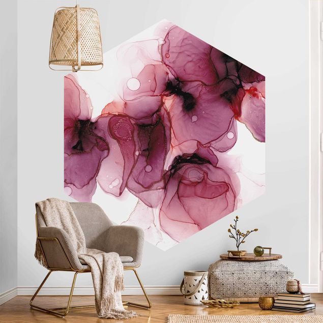 Wanddeko Büro Wilde Blüten in Violett und Gold