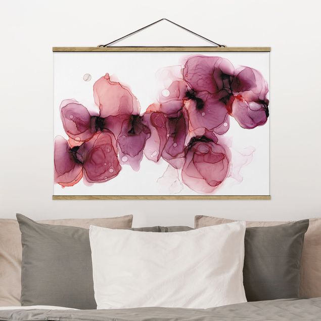 Wanddeko Wohnzimmer Wilde Blüten in Violett und Gold