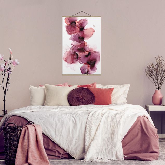 Wanddeko Schlafzimmer Wilde Blüten in Violett und Gold