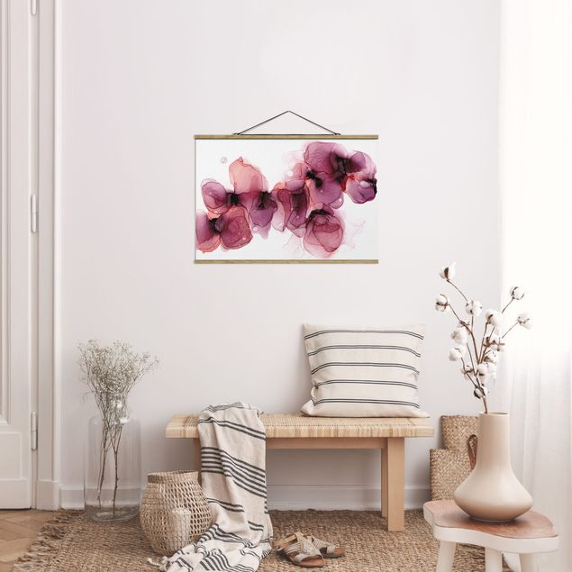 Wanddeko Flur Wilde Blüten in Violett und Gold