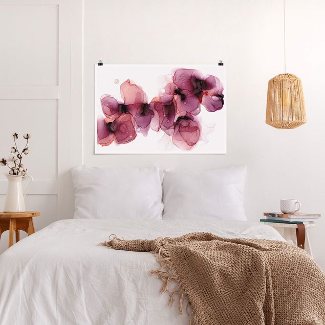Wanddeko Esszimmer Wilde Blüten in Violett und Gold