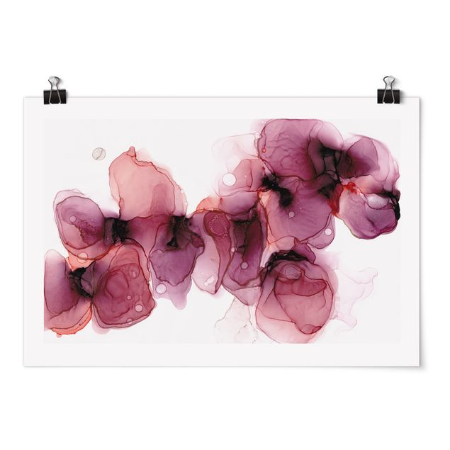 Wanddeko Büro Wilde Blüten in Violett und Gold