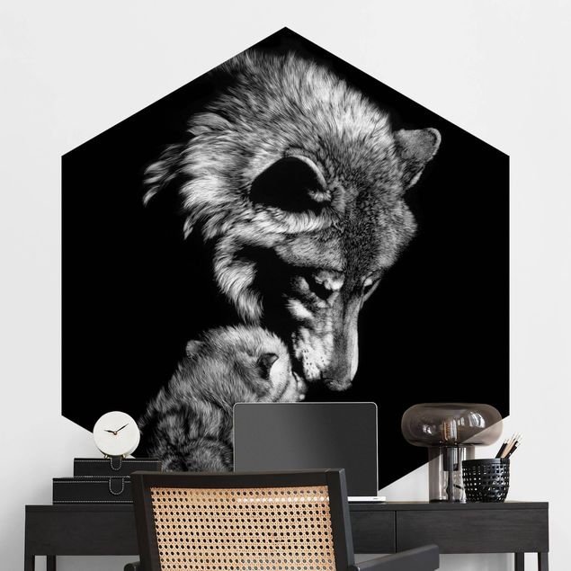 Wanddeko Schlafzimmer Wolf vor Schwarz
