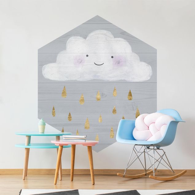 Wanddeko Büro Wolke mit goldenen Regentropfen