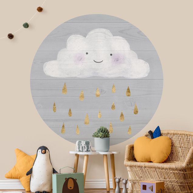 Babyzimmer Deko Wolke mit goldenen Regentropfen
