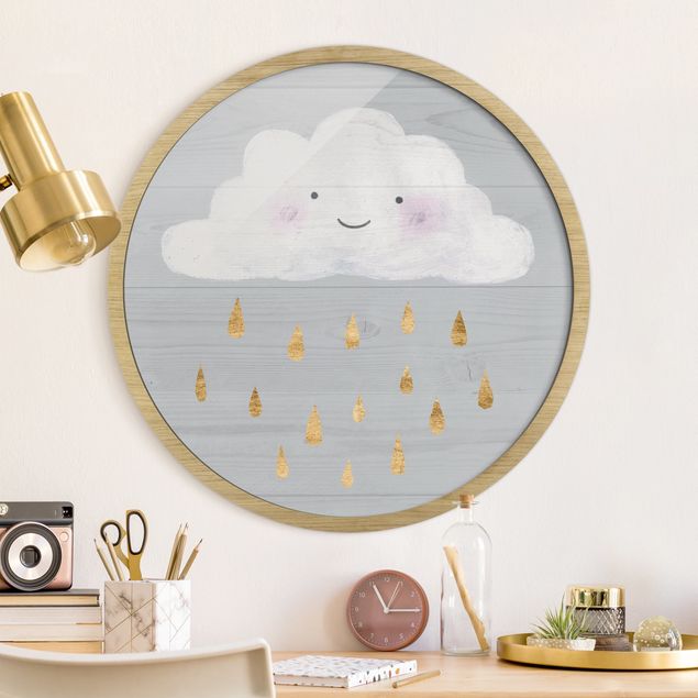 Babyzimmer Deko Wolke mit goldenen Regentropfen