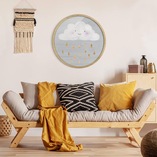 Deko Illustration Wolke mit goldenen Regentropfen