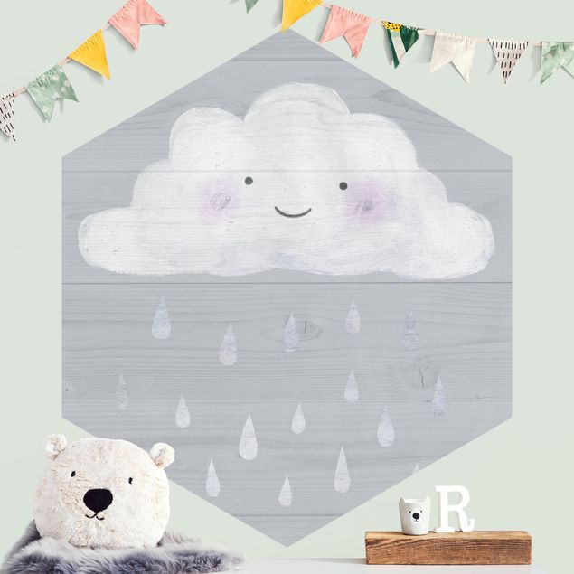 Wanddeko grau Wolke mit silbernen Regentropfen