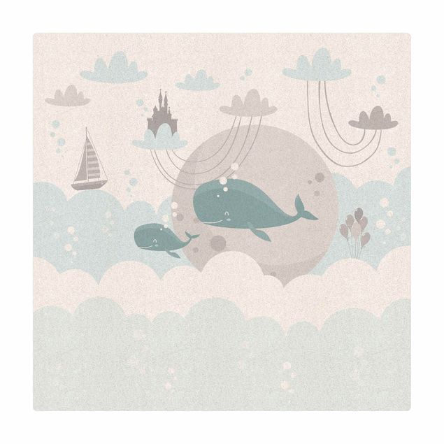 Wanddeko Illustration Wolken mit Wal und Schloss