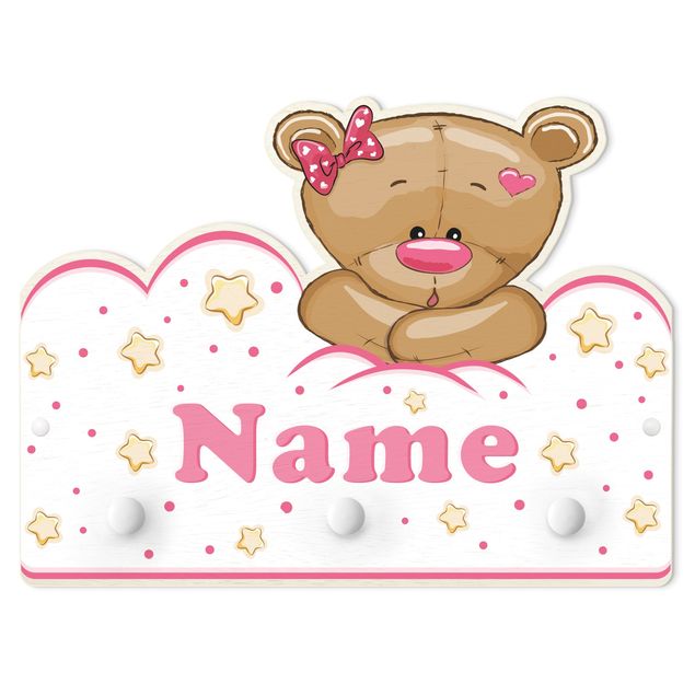 Wanddeko Mädchenzimmer Wolken Teddy rosa mit Wunschnamen