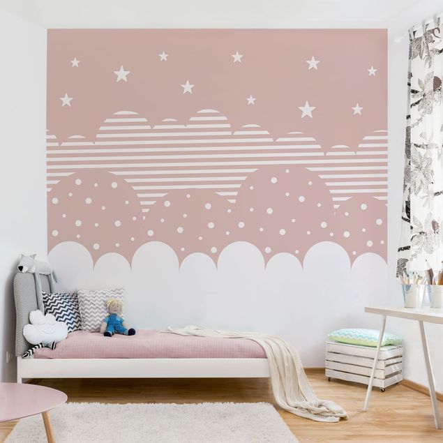 Wanddeko Babyzimmer Wolken und Sterne - rosa