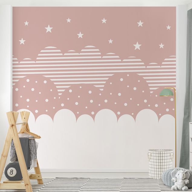 Wanddeko rosa Wolken und Sterne - rosa
