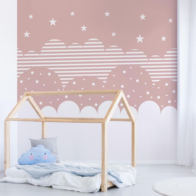 Wanddeko Büro Wolken und Sterne - rosa
