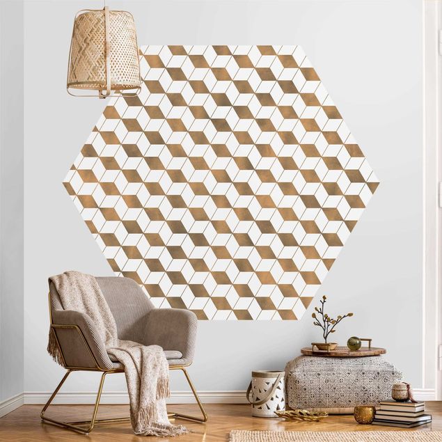 Wanddeko Schlafzimmer Würfel Muster in 3D Gold