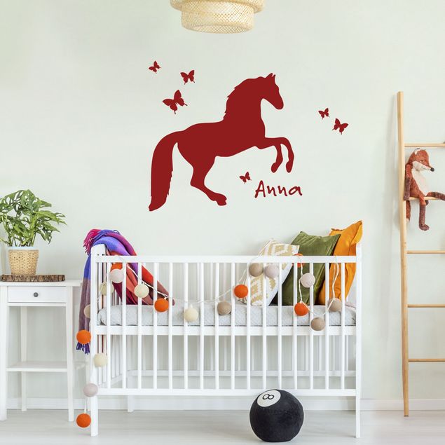 Wanddeko Mädchenzimmer Wunschtext-Pferd mit Schmetterlingen