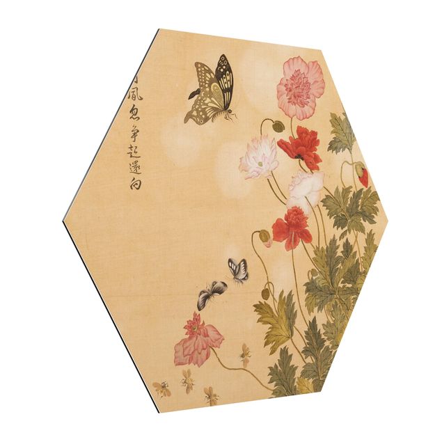 Wohndeko Mohn Yuanyu Ma - Mohnblumen und Schmetterlinge