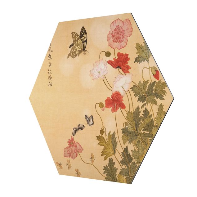 Wandbilder Schmetterlinge Yuanyu Ma - Mohnblumen und Schmetterlinge