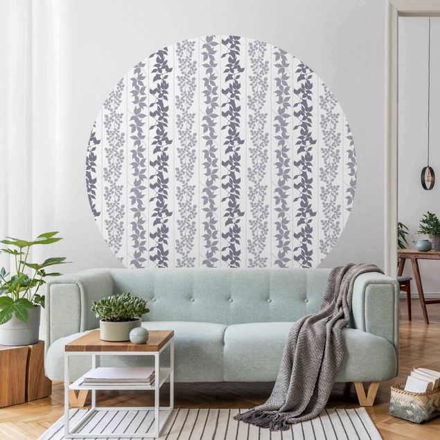 Wanddeko Wohnzimmer Zarte Blatt Silhouetten mit Streifen