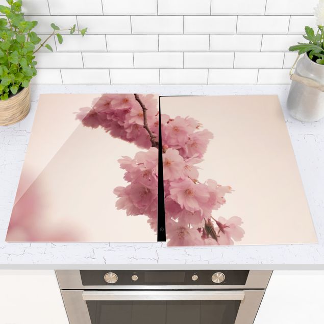 Wanddeko Küche Zartrosane Frühlingsblüte mit Bokeh