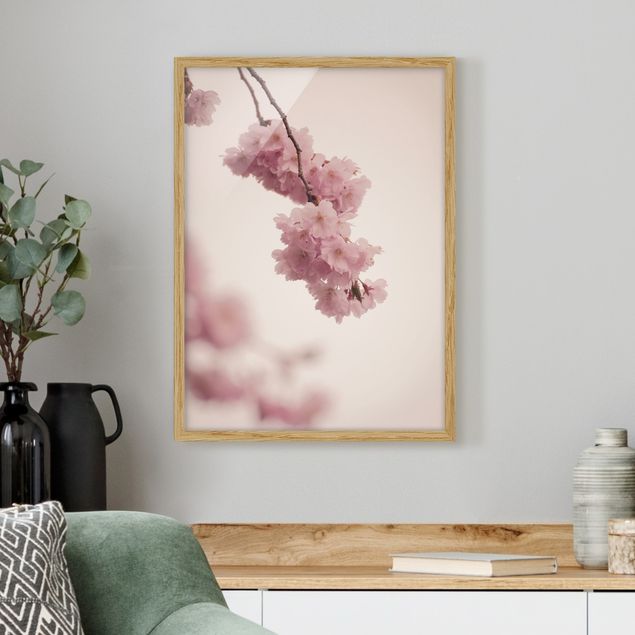 Wanddeko Wohnzimmer Zartrosane Frühlingsblüte mit Bokeh