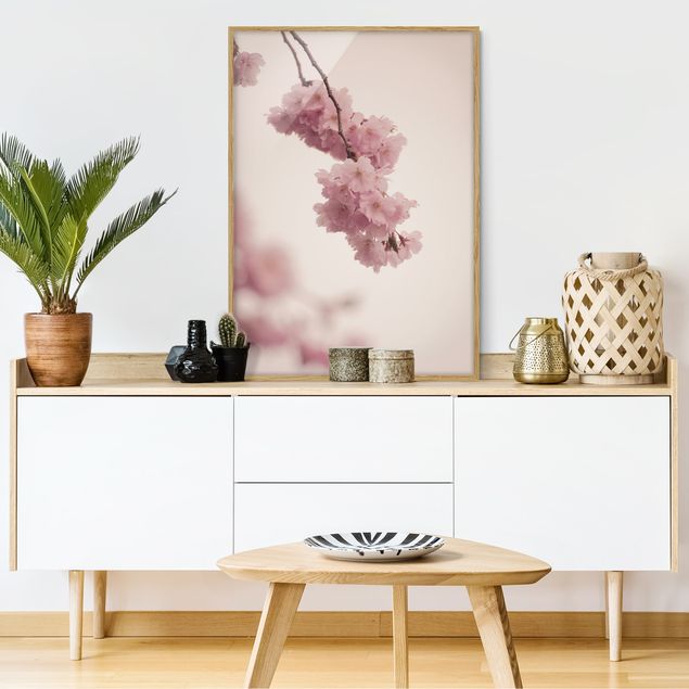 Wanddeko Schlafzimmer Zartrosane Frühlingsblüte mit Bokeh