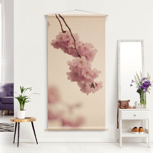 Wanddeko Schlafzimmer Zartrosane Frühlingsblüte mit Bokeh