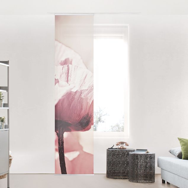 Wanddeko Wohnzimmer Zartrosane Mohnblüte mit Wassertropfen