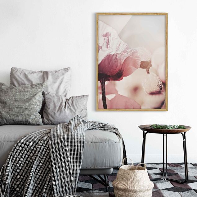 Wanddeko Schlafzimmer Zartrosane Mohnblüte mit Wassertropfen