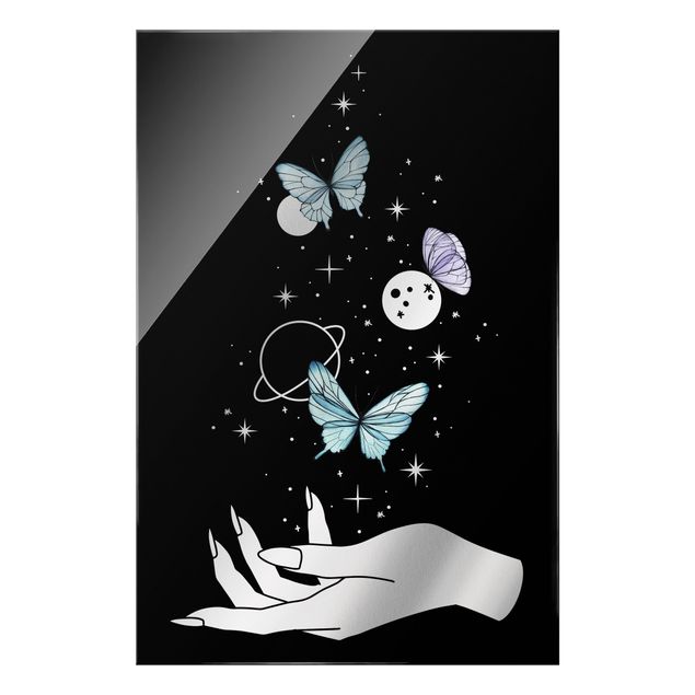 Wanddeko Sterne Zaubernde Hand - Schmetterlinge und Planeten