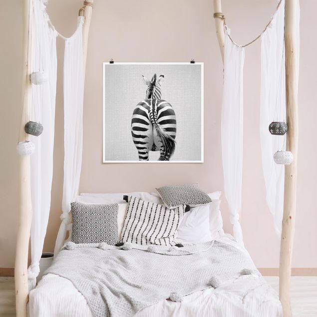 Wanddeko Schlafzimmer Zebra von hinten Schwarz Weiß