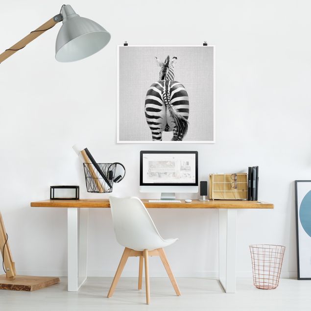 Wanddeko Büro Zebra von hinten Schwarz Weiß