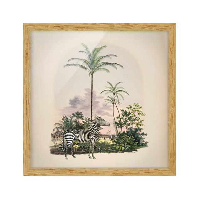 Wanddeko über Sofa Zebra vor Palmen Illustration