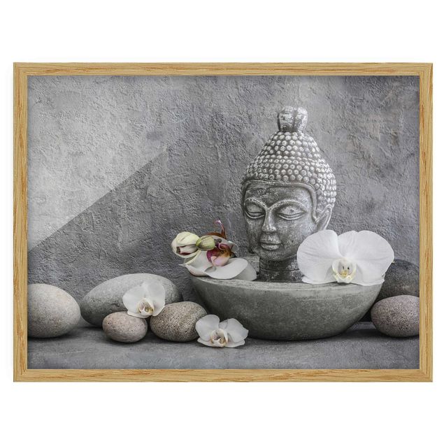 Wanddeko Büro Zen Buddha, Orchideen und Steine