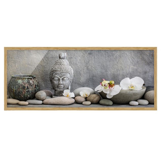 Wanddeko Büro Zen Buddha mit weißen Orchideen