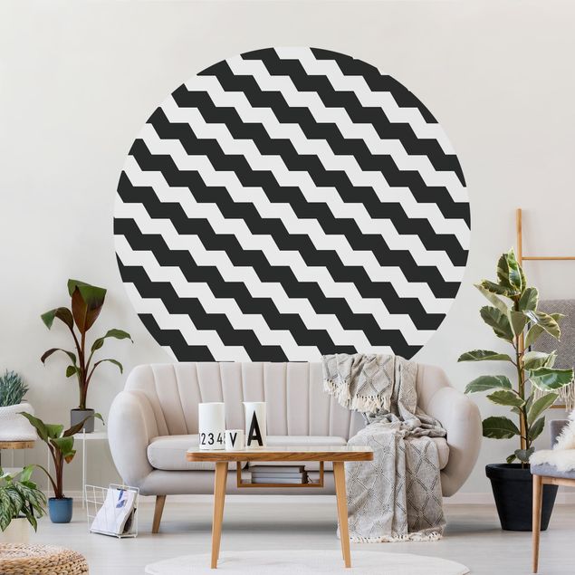 Wanddeko Wohnzimmer Zick Zack Geometrie Muster Schwarz-Weiß